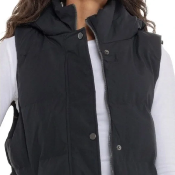 Kyodan Black Outdoor Long Quilted Hooded Puffer Vest - Insulated